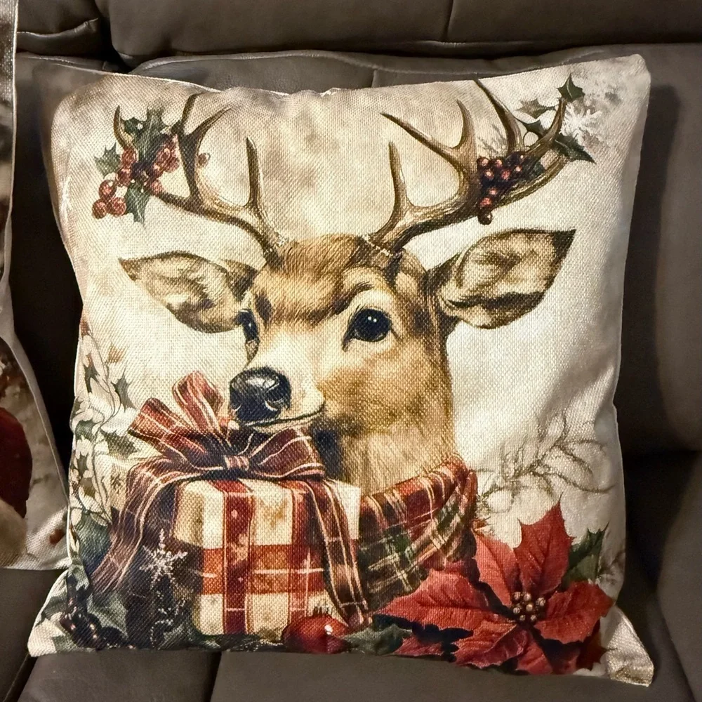 Vintage Looking 18x18 Christmas Throw Pillow Covers Set of 4
